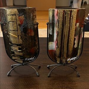 Massi Italian 9” Vase Hand Painted set of 2